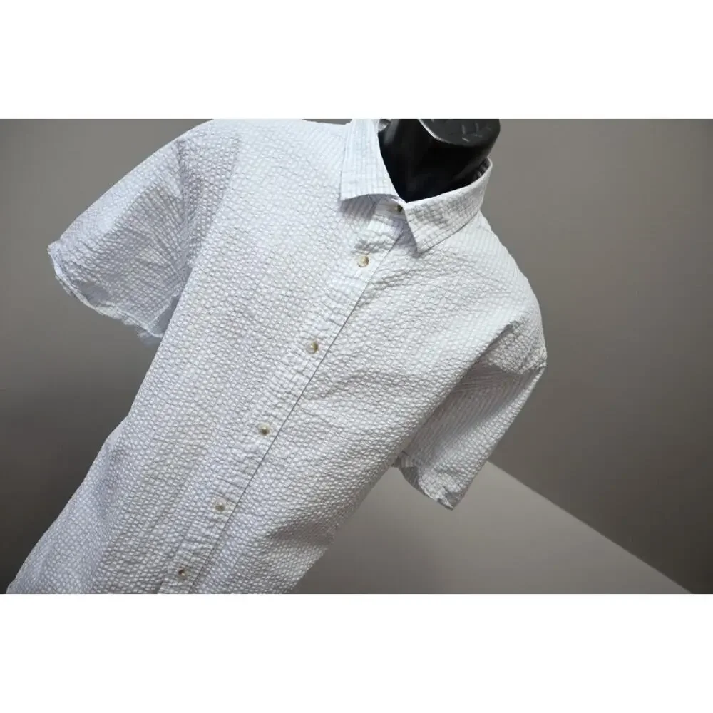 Banana Republic Seersucker Dress Shirt Slim Fit Short Sleeve Button Up Mens‎ 2XL